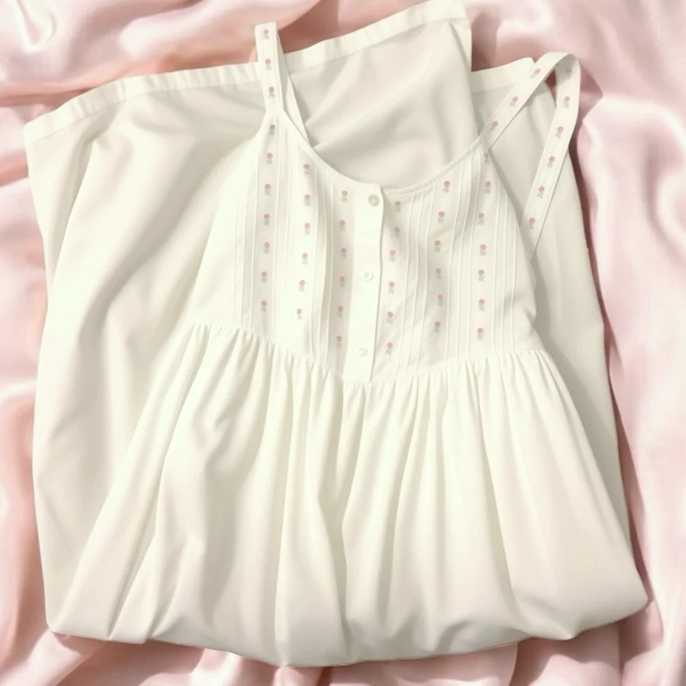 Vintage White Pink Flowers Floral Laura Ashley Nightgown size small - Picture 5 of 6